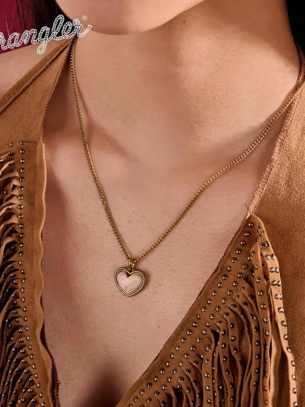 Women's Gold White Western Gold Plated Wrangler Heart Turquoise Pendant Necklace